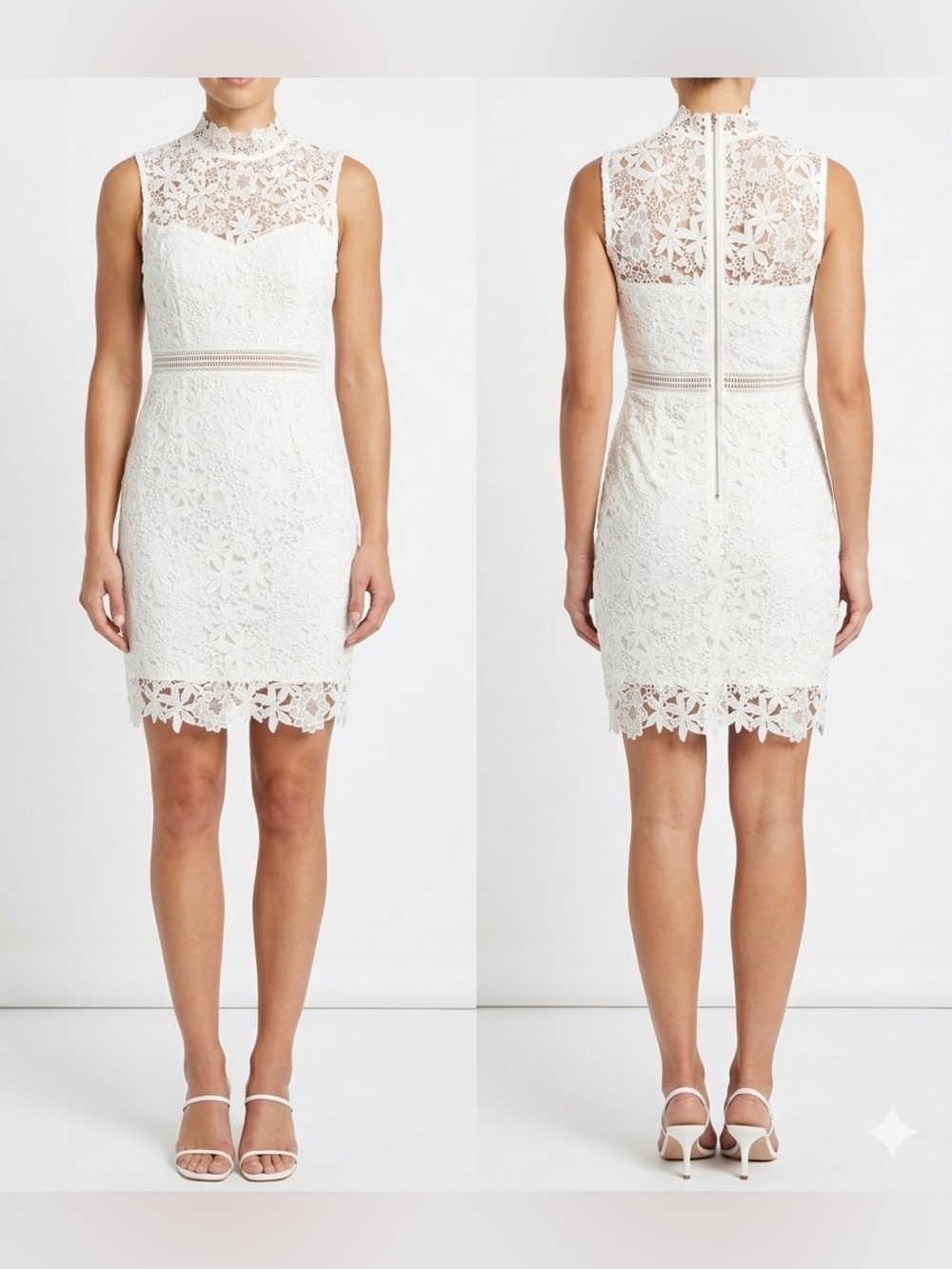 White Lace High-Neck Sheath Dress